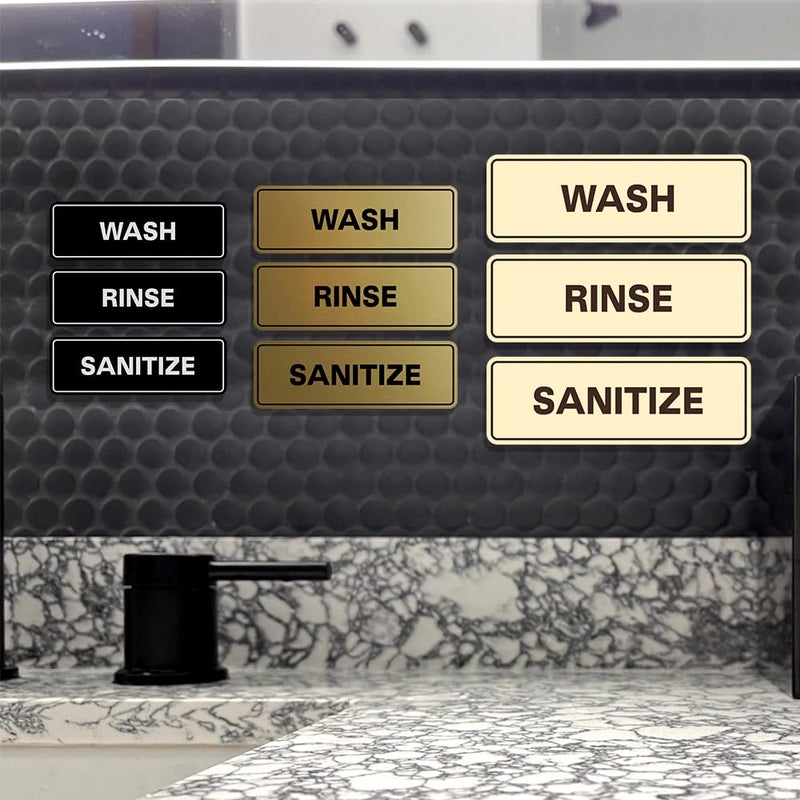 All Quality Standard WASH RINSE SANITIZE Set of 3 Bay Sink Signs - Restaurant & Commercial Kitchen Sink Signs - Easy to Install - Black (Medium) - Image 3